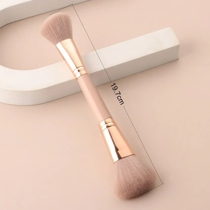 Single Dual-Ended Beauty Brush, Round Blush Brush + Large Powder Brush Soft Bristle Facial Makeup Tool