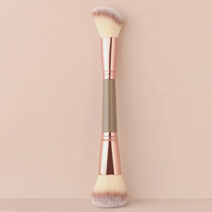 Single Dual-Ended Beauty Brush, Round Blush Brush + Large Powder Brush Soft Bristle Facial Makeup Tool